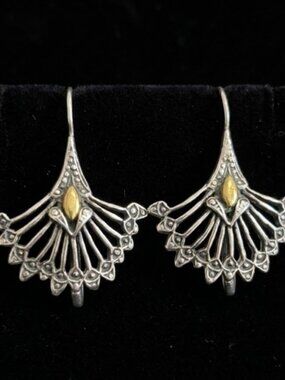 Art Deco Vintage Elegant Silver and Gold Fan Earrings